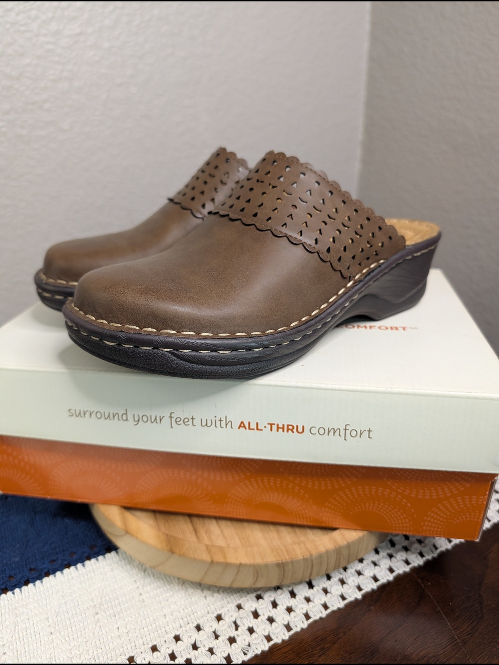 Natural Soul Faux Leather Suny Brown Perforated Slip-On Clogs